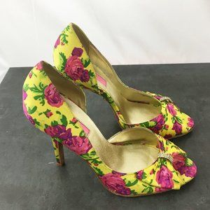Betsey Johnson Floral Peep Toe Pumps Size 7
